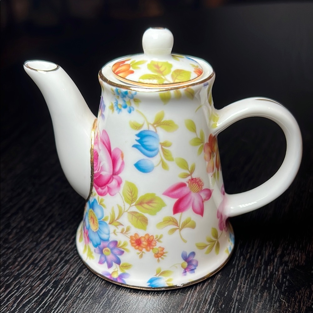 Nantucket Chintz Floral Mini Porcelain Teapot Figurine